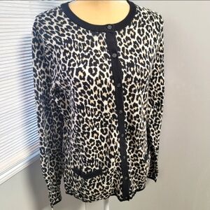 Lands End Supima Cotton Animal Cheetah Leopard Cardigan Pockets Womens M